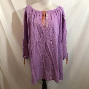 Woman Within Lavender 3/4 Sleeve Pullover With Appliqué Work - Womens 2X